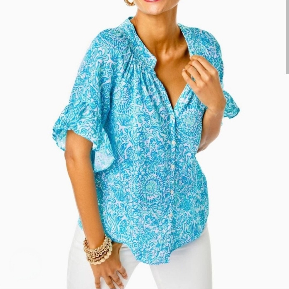 Lilly Pulitzer Aqua Floral Blouse